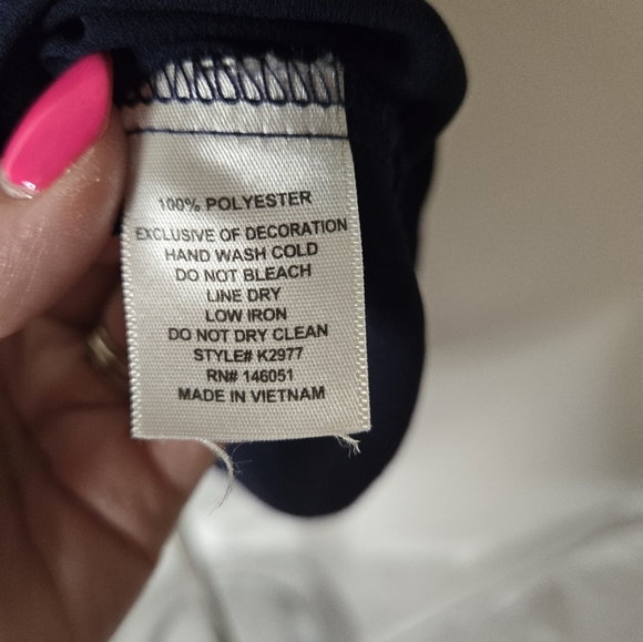 Navy Sleeveless Blouse with White Crochet Lace Back – Sheer Chiffon Style,size S - Picture 4 of 5